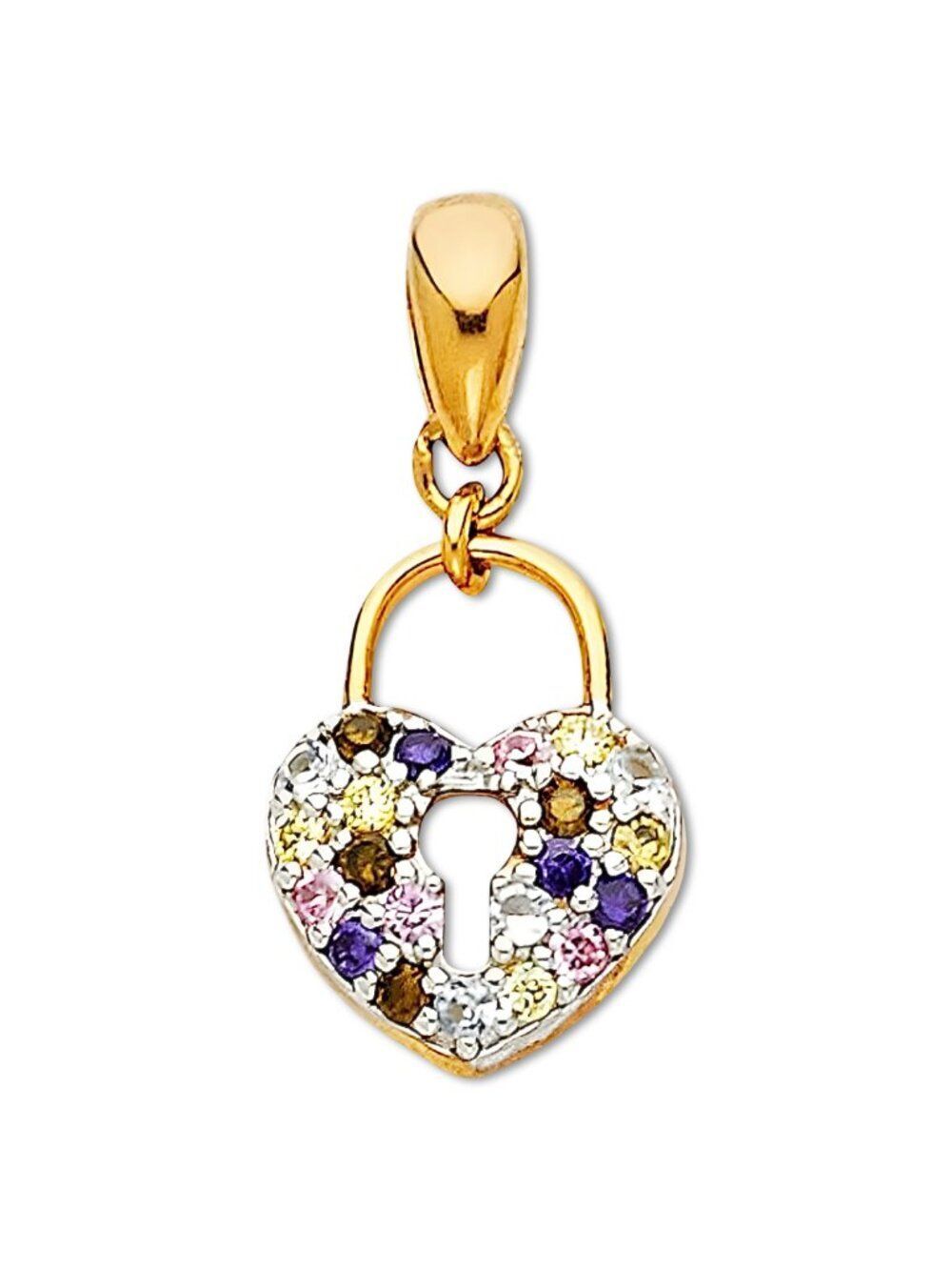 14K Two-Tone Gold Multi Lock Pendant with CZ Stones –